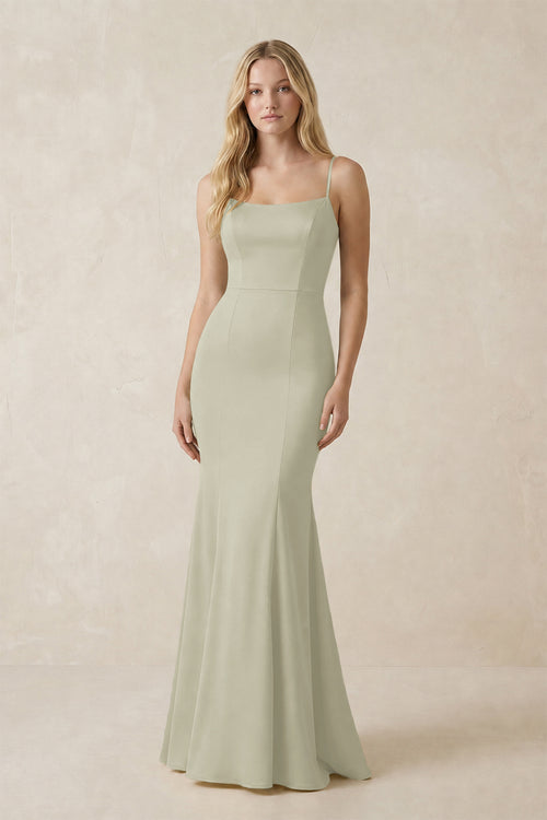 Cami Strap Ruffled Satin Bridesmaid Dress With Bow in Frost | KISSBRIDAL