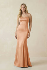 Cami Strap Ruffled Satin Bridesmaid Dress With Bow in Golden Champagne - KISS BRIDAL Bridesmaid Dresses