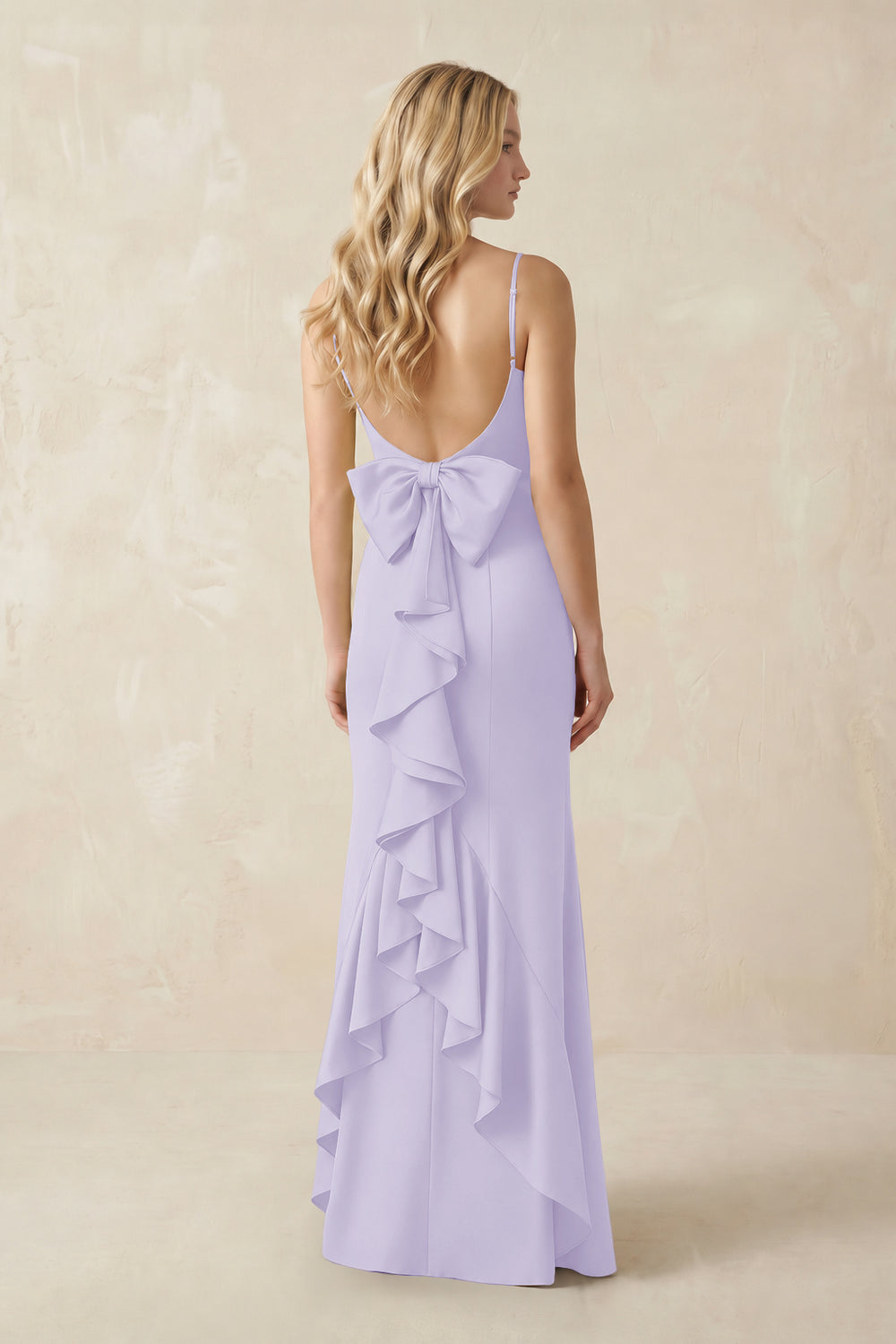Cami Strap Ruffled Satin Bridesmaid Dress With Bow in Lavender