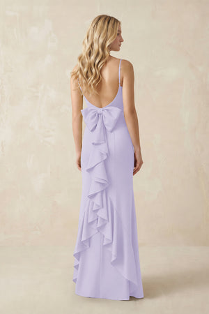 Cami Strap Ruffled Satin Bridesmaid Dress With Bow in Lavender (2) | KISSBRIDAL