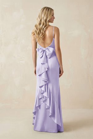 Cami Strap Ruffled Satin Bridesmaid Dress With Bow in Lavender - KISS BRIDAL Bridesmaid Dresses
