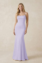 Cami Strap Ruffled Satin Bridesmaid Dress With Bow in Lavender | KISSBRIDAL