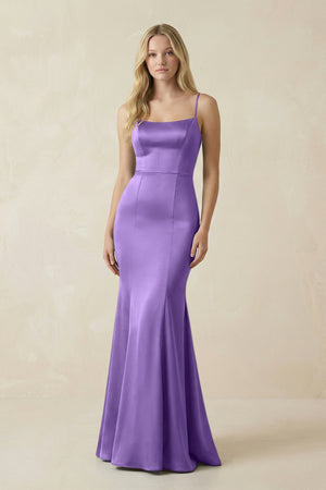 Cami Strap Ruffled Satin Bridesmaid Dress With Bow in Lilac - KISS BRIDAL Bridesmaid Dresses