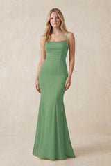 Cami Strap Ruffled Satin Bridesmaid Dress With Bow in Matcha | KISSBRIDAL