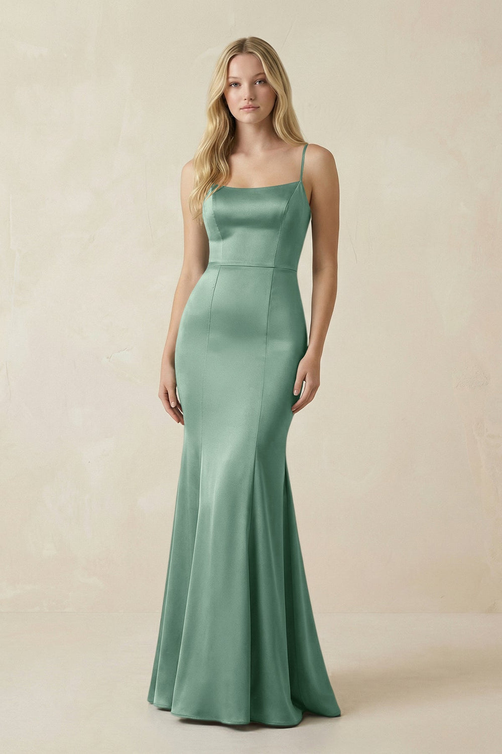 Cami Strap Ruffled Satin Bridesmaid Dress With Bow in Mint Green - KISS BRIDAL Bridesmaid Dresses