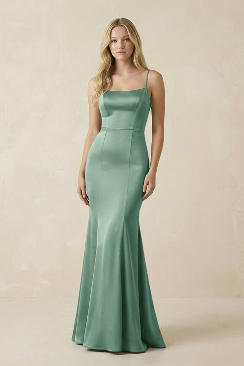 Cami Strap Ruffled Satin Bridesmaid Dress With Bow in Mint Green - KISS BRIDAL Bridesmaid Dresses