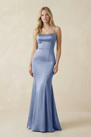 Cami Strap Ruffled Satin Bridesmaid Dress With Bow in Mist - KISS BRIDAL Bridesmaid Dresses