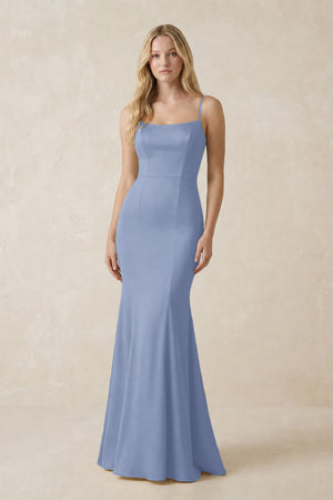 Cami Strap Ruffled Satin Bridesmaid Dress With Bow in Mist | KISSBRIDAL