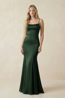 Cami Strap Ruffled Satin Bridesmaid Dress With Bow in Moss - KISS BRIDAL Bridesmaid Dresses