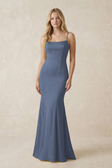 Cami Strap Ruffled Satin Bridesmaid Dress With Bow in Neptune | KISSBRIDAL