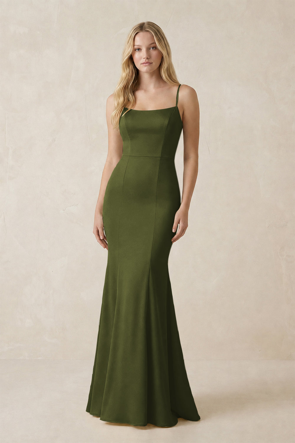 Cami Strap Ruffled Satin Bridesmaid Dress With Bow in Olive