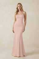 Cami Strap Ruffled Satin Bridesmaid Dress With Bow in Pale Blush | KISSBRIDAL