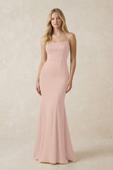 Cami Strap Ruffled Satin Bridesmaid Dress With Bow in Pale Blush | KISSBRIDAL