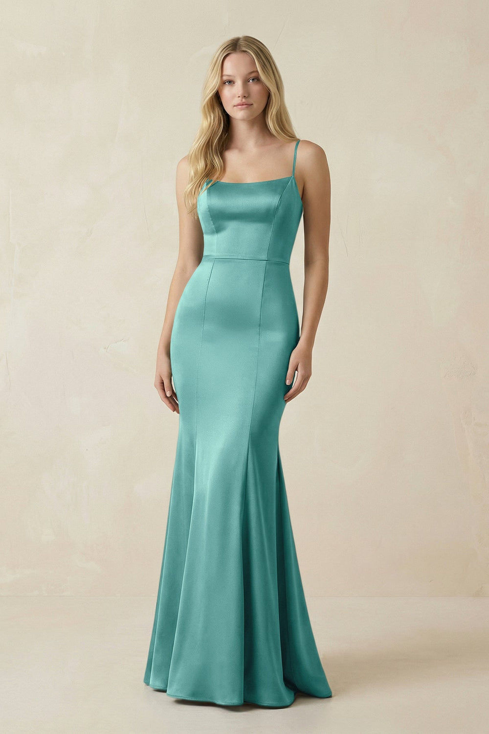 Cami Strap Ruffled Satin Bridesmaid Dress With Bow in Pale Pistachio - KISS BRIDAL Bridesmaid Dresses