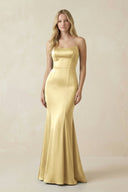 Cami Strap Ruffled Satin Bridesmaid Dress With Bow in Pastel Yellow - KISS BRIDAL Bridesmaid Dresses