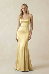 Cami Strap Ruffled Satin Bridesmaid Dress With Bow in Pastel Yellow - KISS BRIDAL Bridesmaid Dresses