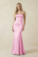 Cami Strap Ruffled Satin Bridesmaid Dress With Bow in Pink - KISS BRIDAL Bridesmaid Dresses