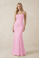 Cami Strap Ruffled Satin Bridesmaid Dress With Bow in Pink | KISSBRIDAL