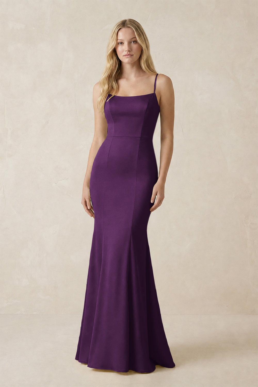 Cami Strap Ruffled Satin Bridesmaid Dress With Bow in Plum