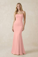 Cami Strap Ruffled Satin Bridesmaid Dress With Bow in Rose Petal | KISSBRIDAL