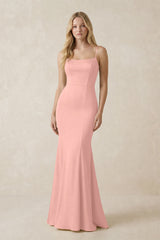 Cami Strap Ruffled Satin Bridesmaid Dress With Bow in Rose Petal | KISSBRIDAL