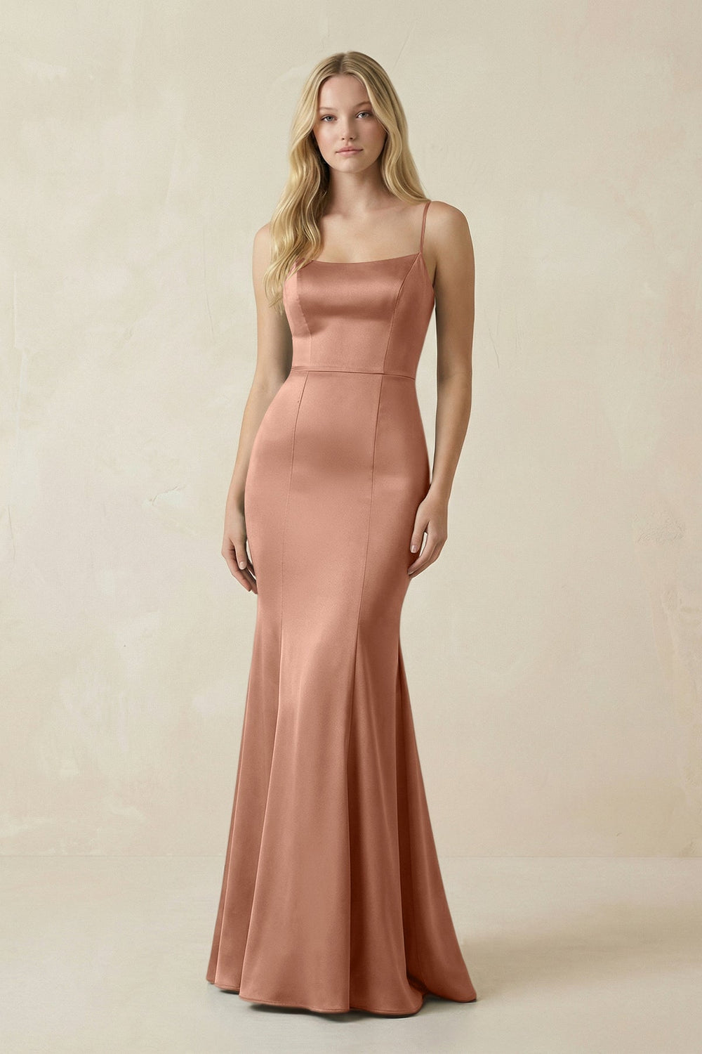 Cami Strap Ruffled Satin Bridesmaid Dress With Bow in Rosette - KISS BRIDAL Bridesmaid Dresses