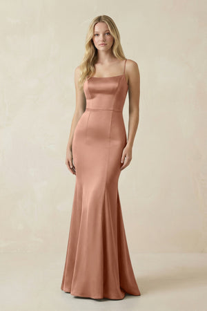 Cami Strap Ruffled Satin Bridesmaid Dress With Bow in Rosette - KISS BRIDAL Bridesmaid Dresses