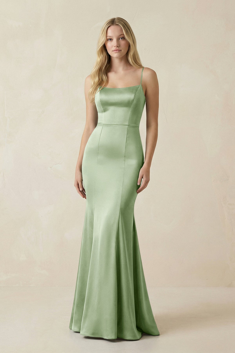 Cami Strap Ruffled Satin Bridesmaid Dress With Bow in Sage - KISS BRIDAL Bridesmaid Dresses