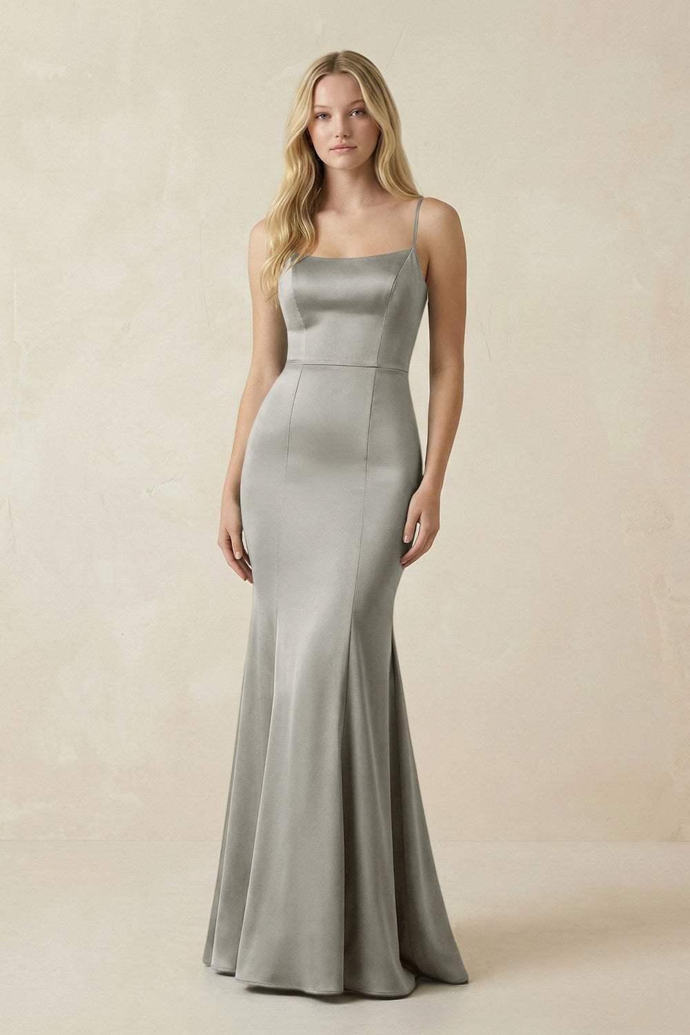 Cami Strap Ruffled Satin Bridesmaid Dress With Bow in Silver - KISS BRIDAL Bridesmaid Dresses