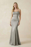 Cami Strap Ruffled Satin Bridesmaid Dress With Bow in Silver - KISS BRIDAL Bridesmaid Dresses