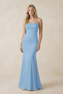 Cami Strap Ruffled Satin Bridesmaid Dress With Bow in Sky Blue | KISSBRIDAL
