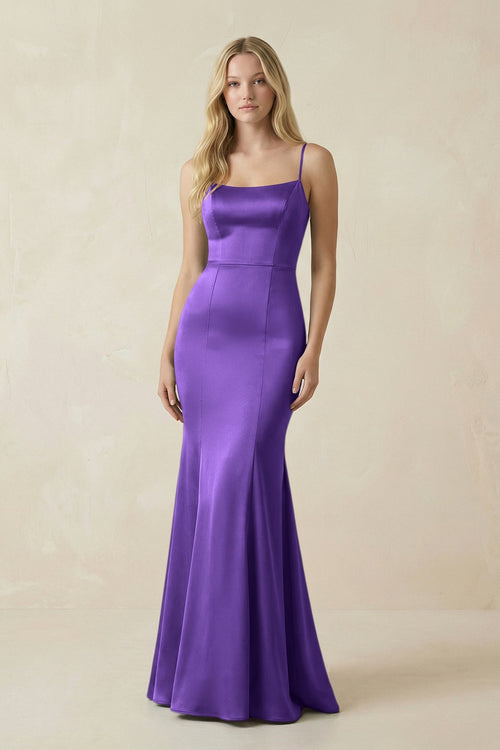 Cami Strap Ruffled Satin Bridesmaid Dress With Bow in Tahiti - KISS BRIDAL Bridesmaid Dresses