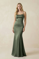 Cami Strap Ruffled Satin Bridesmaid Dress With Bow in Thyme - KISS BRIDAL Bridesmaid Dresses