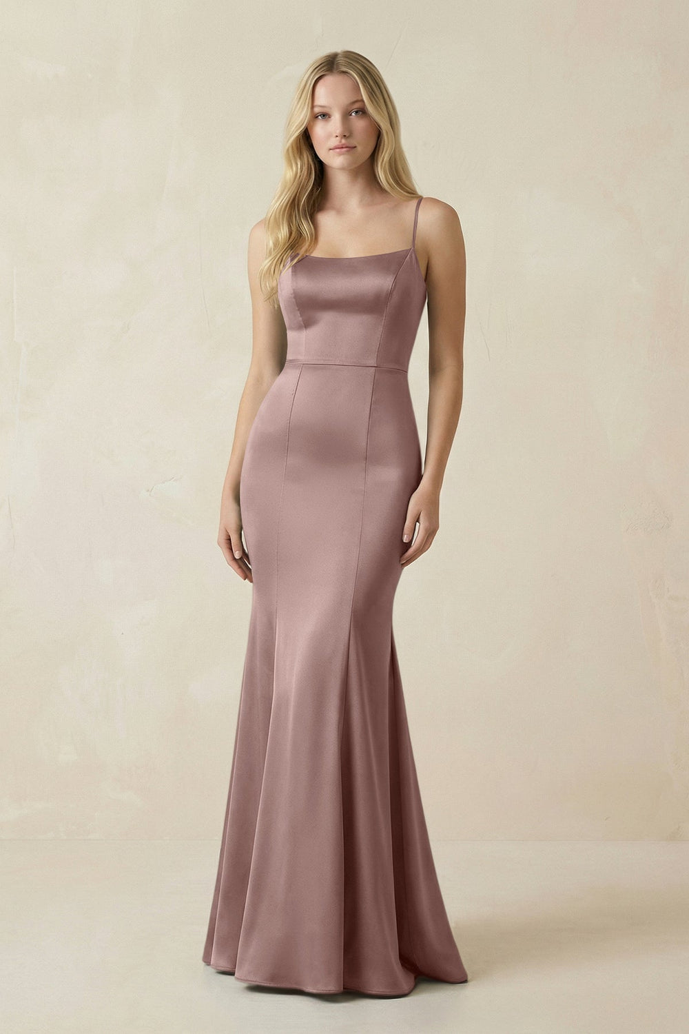Cami Strap Ruffled Satin Bridesmaid Dress With Bow in Toffee - KISS BRIDAL Bridesmaid Dresses