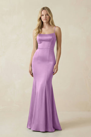 Cami Strap Ruffled Satin Bridesmaid Dress With Bow in Vintage Mauve - KISS BRIDAL Bridesmaid Dresses