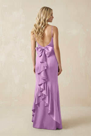 Cami Strap Ruffled Satin Bridesmaid Dress With Bow in Vintage Mauve - KISS BRIDAL Bridesmaid Dresses