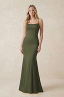 Cami Strap Ruffled Satin Bridesmaid Dress With Bow in Willow Green | KISSBRIDAL