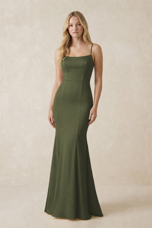 Cami Strap Ruffled Satin Bridesmaid Dress With Bow in Willow Green | KISSBRIDAL