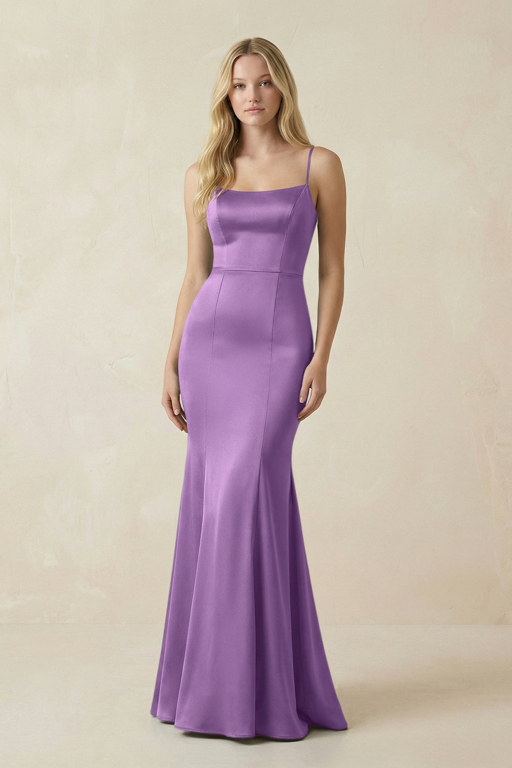 Cami Strap Ruffled Satin Bridesmaid Dress With Bow in Wisteria - KISS BRIDAL Bridesmaid Dresses