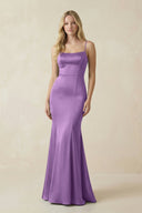 Cami Strap Ruffled Satin Bridesmaid Dress With Bow in Wisteria - KISS BRIDAL Bridesmaid Dresses