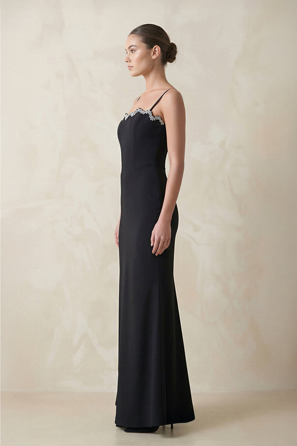 Cami Strap Sheath Beaded Satin Wedding Dress in Black - SHE IS ME Wedding Dresses