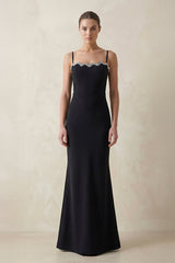 Cami Strap Sheath Beaded Satin Wedding Dress in Black - KISS BRIDAL Wedding Dresses