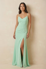 Cami Strap Sheath Chiffon Bridesmaid Dress with Slit - KISS BRIDAL Bridesmaid Dresses