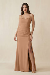 Cami Strap Sheath Chiffon Bridesmaid Dress with Slit in Bronzer - KISS BRIDAL Bridesmaid Dresses