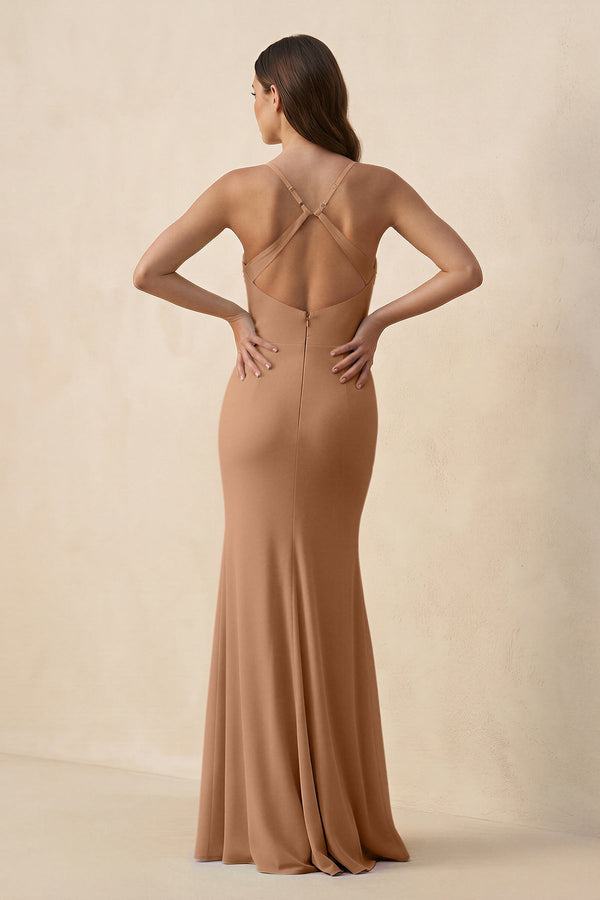 Cami Strap Sheath Chiffon Bridesmaid Dress with Slit in Bronzer - KISS BRIDAL Bridesmaid Dresses