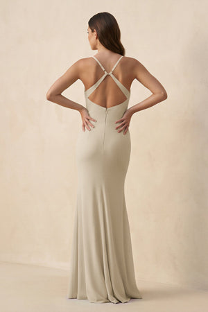 Cami Strap Sheath Chiffon Bridesmaid Dress with Slit in Champagne - KISS BRIDAL Bridesmaid Dresses