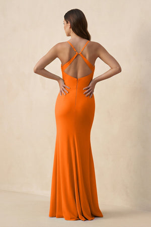Cami Strap Sheath Chiffon Bridesmaid Dress with Slit in Cinnamon - KISS BRIDAL Bridesmaid Dresses