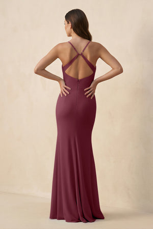 Cami Strap Sheath Chiffon Bridesmaid Dress with Slit in Desert Rose (2) | KISSBRIDAL