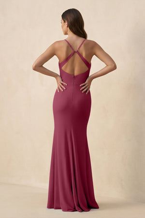 Cami Strap Sheath Chiffon Bridesmaid Dress with Slit in Desert Rose - KISS BRIDAL Bridesmaid Dresses