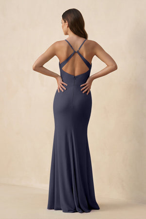 Cami Strap Sheath Chiffon Bridesmaid Dress with Slit in Dusk Blue - KISS BRIDAL Bridesmaid Dresses